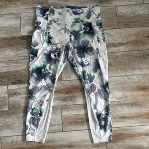Athleta White and Green Floral Leggings